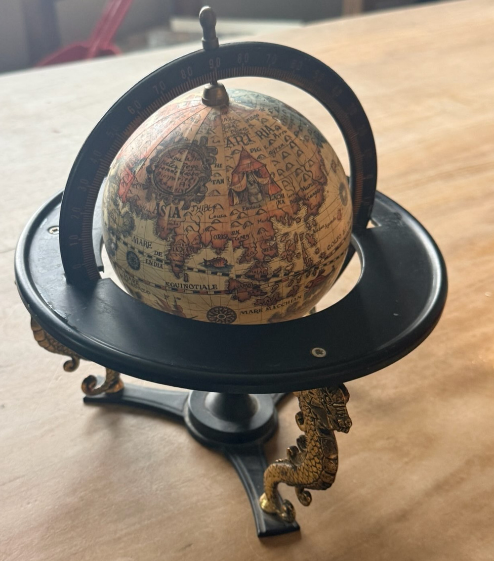 Vintage Style Old World Mini Globe Dragon Tripod Stand Antique Map Decor 8"